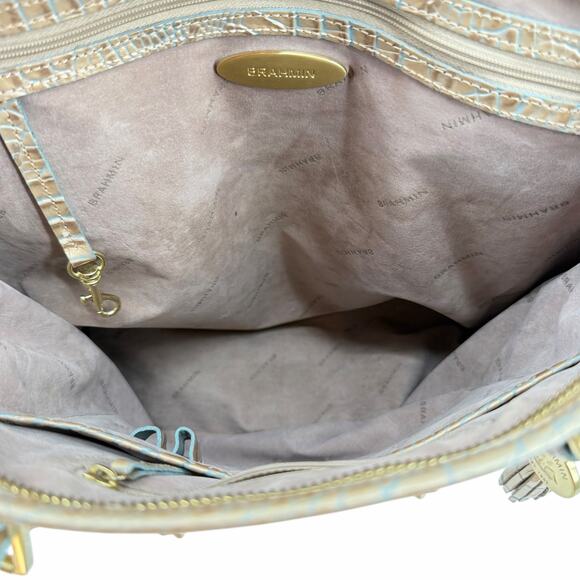 Brahmin Medium Asher Tote Metallic Gold Crocodile Embossed Leather Bag Purse - Picture 12 of 13